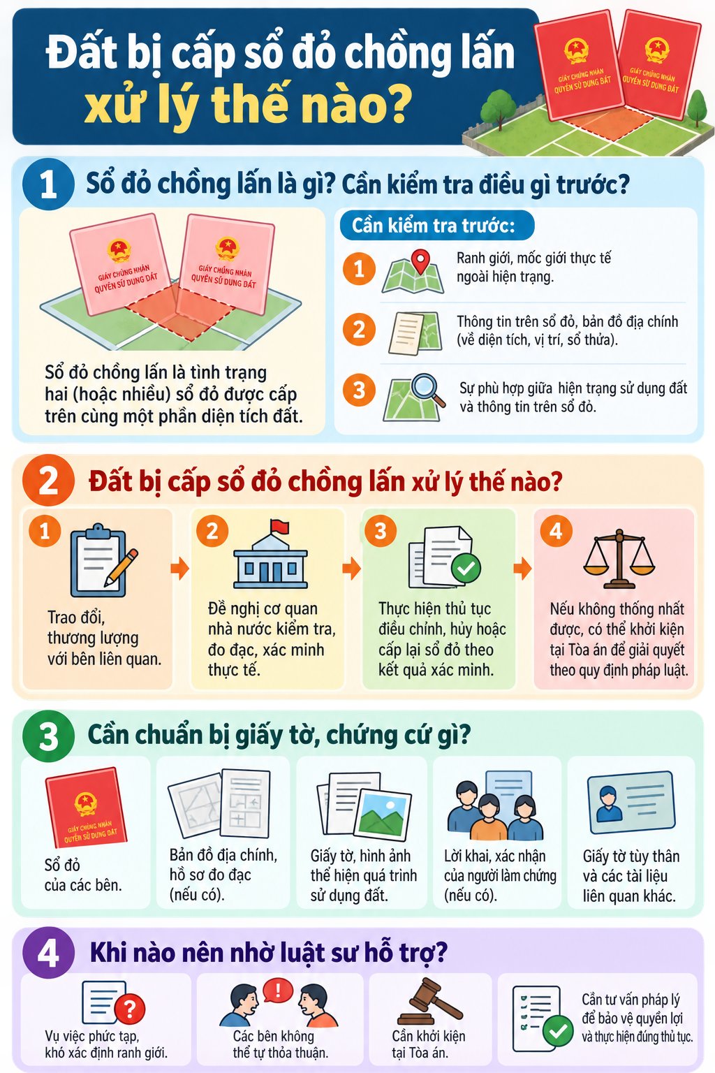 Infographic: Đất bị cấp sổ đỏ chồng lấn xử lý thế nào?
